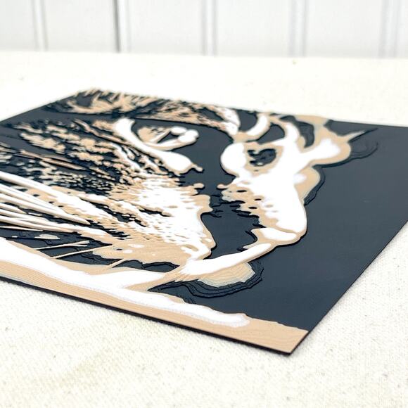 Cat Silhouette Wall Art: Textured Realistic Feline Print, 7.5in Square - Picture 7 of 9